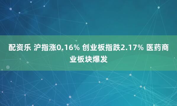 配资乐 沪指涨0.16% 创业板指跌2.17% 医药商业板块爆发